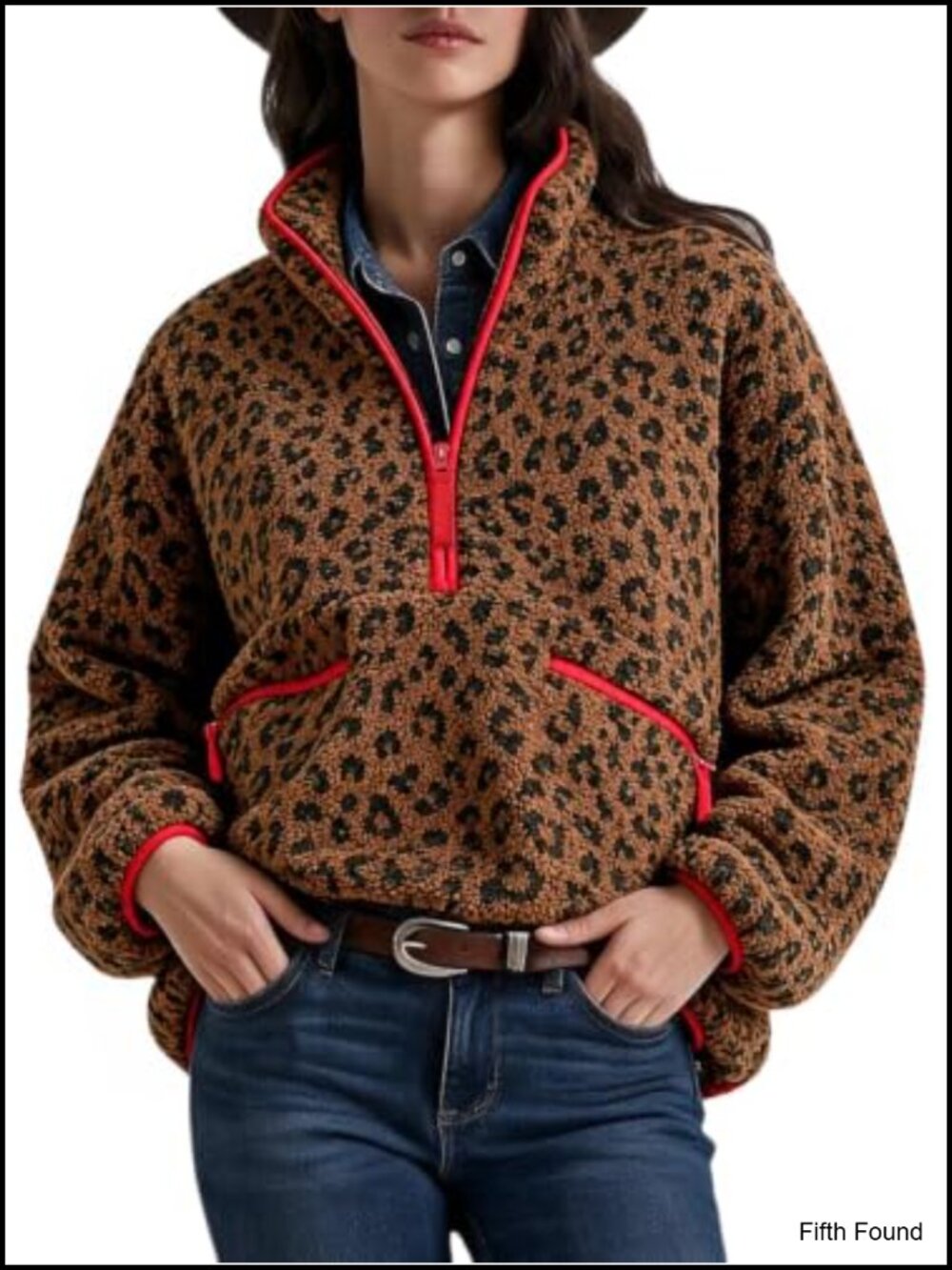 Aoysky Womens Leopard Fleece Jacket Quarter Zip Sherpa Pullover Zip Pockets